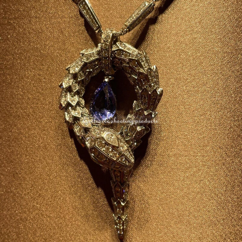 Bulgari Serpenti 354089 Necklace in 18K white gold pavé diamonds tanzanite 3