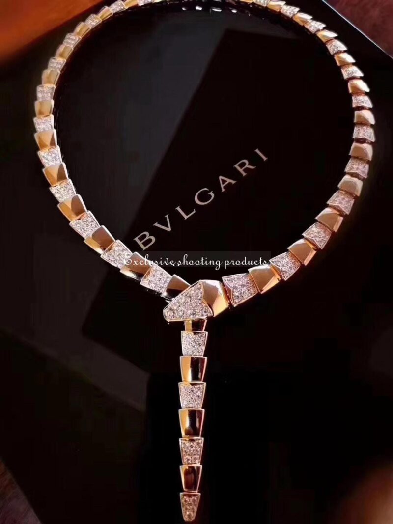 Bulgari Serpenti 348166 Necklace Rose Gold And Half Diamond CL856478 4