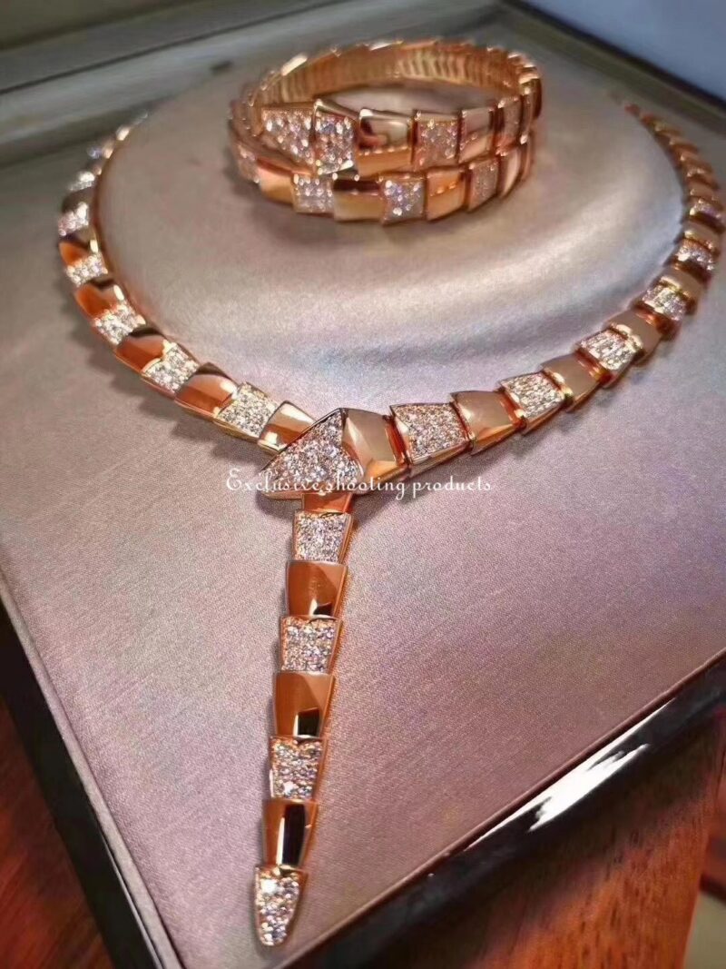 Bulgari Serpenti 348166 Necklace Rose Gold And Half Diamond CL856478 3