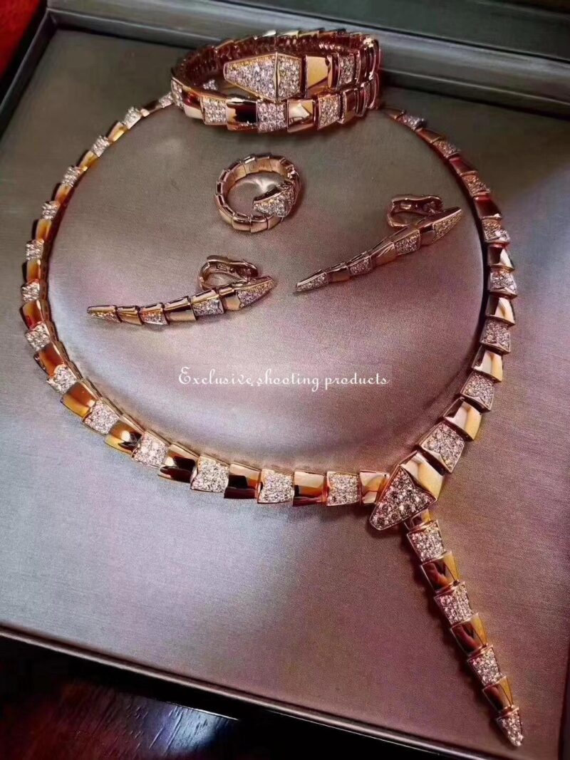 Bulgari Serpenti 348166 Necklace Rose Gold And Half Diamond CL856478 2