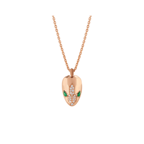 Bulgari Serpenti 352678 necklace with 18 kt rose gold pendant set with malachite eyes and demi pavé diamonds 1