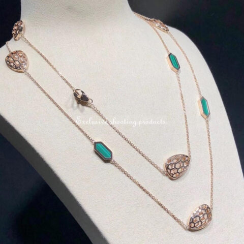 Bulgari Serpenti 352677 Openworked rose gold and malachite long necklace 2