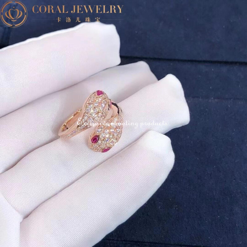 Bulgari Serpenti 358090 Seduttori 18 kt rose gold double head ring set with rubellite eyes and pavé diamonds 2