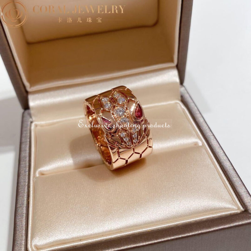 Bulgari Serpenti AN857663 Seduttori Rose Gold Diamond and Rubellite Ring 5