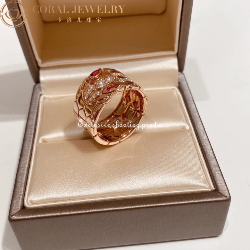 Bulgari Serpenti AN857663 Seduttori Rose Gold Diamond and Rubellite Ring 3