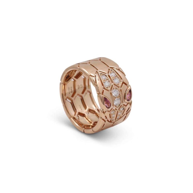 Bulgari Serpenti AN857663 Seduttori Rose Gold Diamond and Rubellite Ring 9