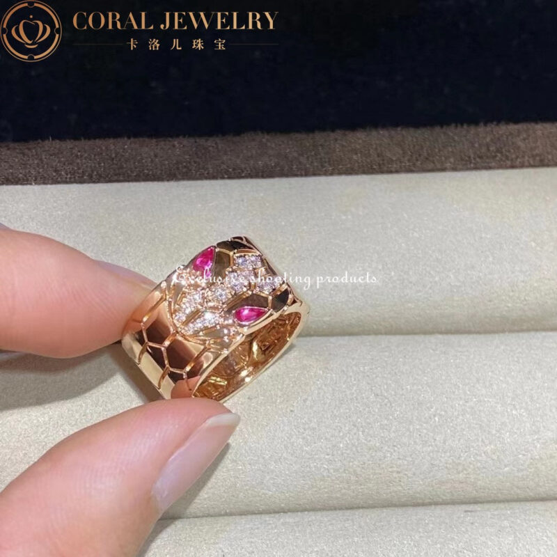 Bulgari Serpenti AN857663 Seduttori Rose Gold Diamond and Rubellite Ring 8