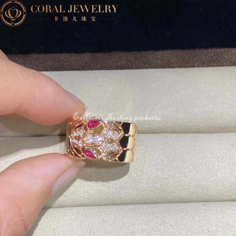 Bulgari Serpenti AN857663 Seduttori Rose Gold Diamond and Rubellite Ring 7