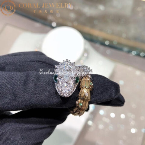 Bulgari Serpenti Snake ring Diamond & Emerald in 18k Gold ring 10