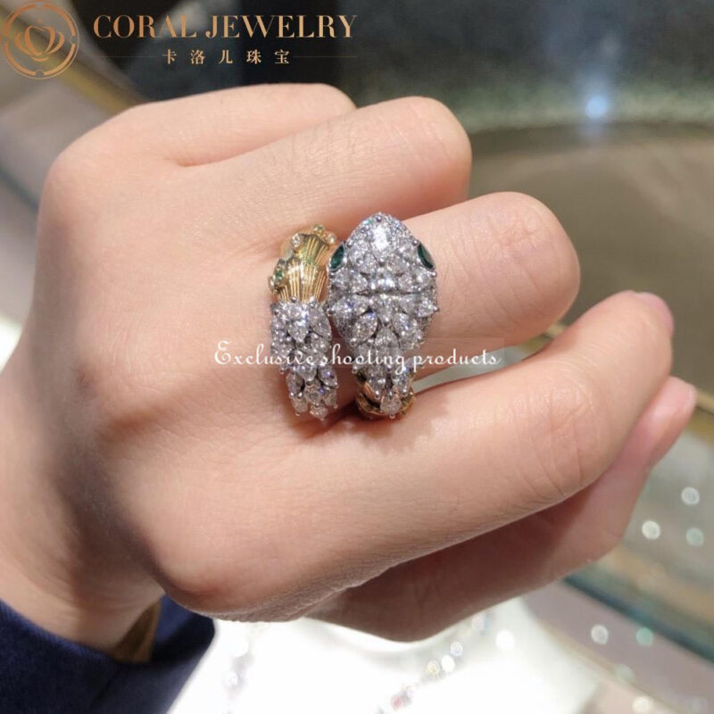 Bulgari Serpenti Snake ring Diamond & Emerald in 18k Gold ring 6