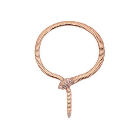 Bulgari Serpenti Tubogas 350680 necklace in 18 kt rose gold set with pavé diamonds on the head and the tail 1