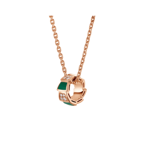 Bulgari Serpenti Viper 355958 18 kt rose gold necklace set with malachite elements and pavé diamonds on the pendant 1