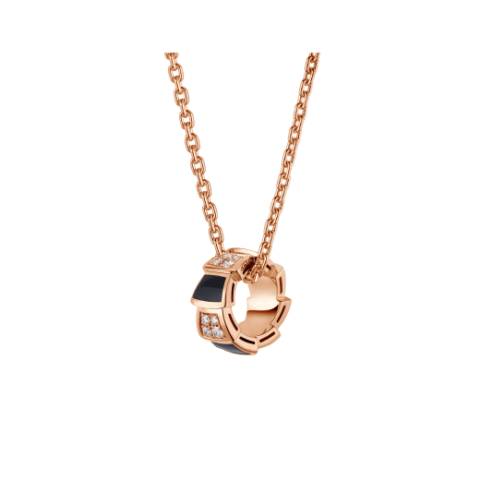Bulgari Serpenti Viper 356554 18 kt rose gold necklace set with onyx elements and pavé diamonds on the pendant 1