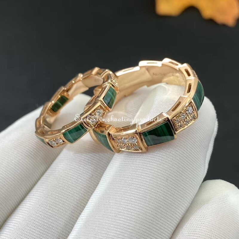 Bulgari Serpenti Viper 355032 18 kt rose gold ring set with malachite elements and pavé diamonds 8