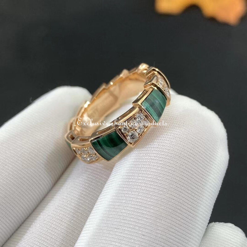 Bulgari Serpenti Viper 355032 18 kt rose gold ring set with malachite elements and pavé diamonds 6