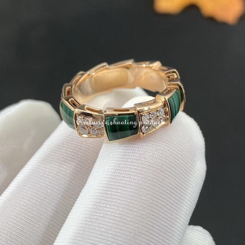 Bulgari Serpenti Viper 355032 18 kt rose gold ring set with malachite elements and pavé diamonds 5