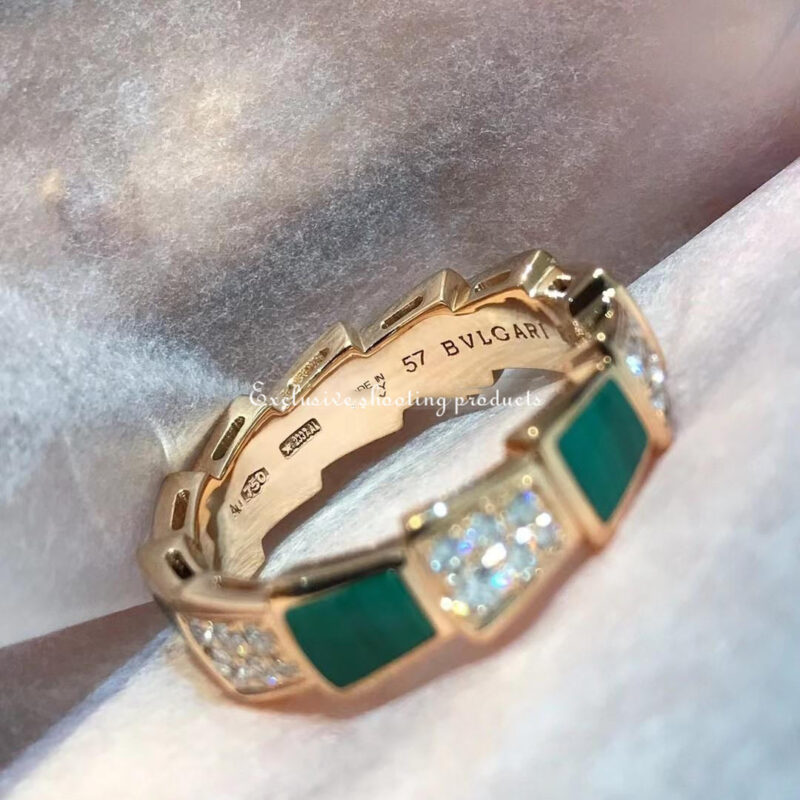 Bulgari Serpenti Viper 355032 18 kt rose gold ring set with malachite elements and pavé diamonds 2