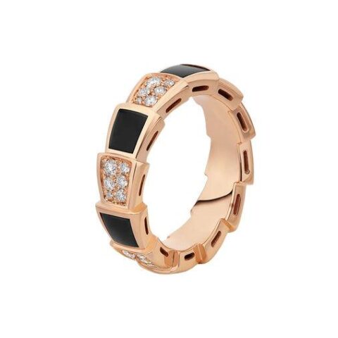 Bulgari Serpenti Viper 356625 18 kt rose gold ring set with onyx elements and pavé diamonds ring 1
