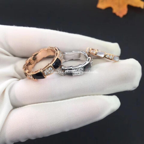 Bulgari Serpenti Viper 356625 18 kt rose gold ring set with onyx elements and pavé diamonds ring 5