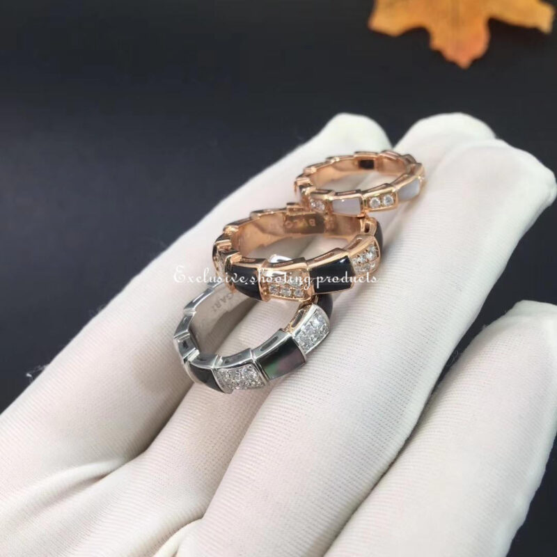 Bulgari Serpenti Viper 356625 18 kt rose gold ring set with onyx elements and pavé diamonds ring 4