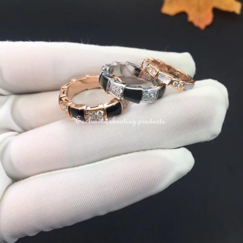 Bulgari Serpenti Viper 356625 18 kt rose gold ring set with onyx elements and pavé diamonds ring 2