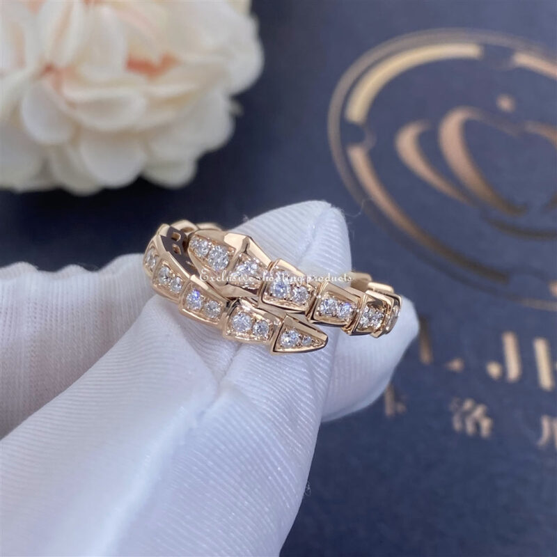 Bulgari Serpenti Viper 355978 18 kt rose gold ring set with pavé diamonds 2