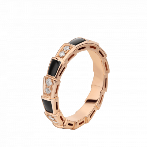 Bulgari Serpenti Viper AN858710 18 kt rose gold thin ring set with onyx elements and pavé diamonds ring 1