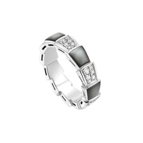 Bulgari Serpenti Viper AN857900 18 kt white gold ring set with grey mother-of-pear elements and pavé diamonds 1