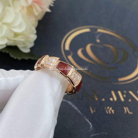 Bulgari Serpenti 353354 Viper band Ring in 18 kt rose gold with carnelian and pavé diamonds Width 6 mm 5