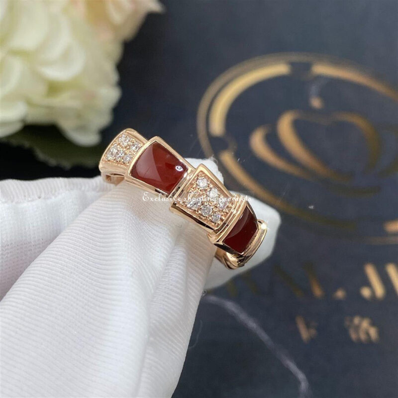 Bulgari Serpenti 353354 Viper band Ring in 18 kt rose gold with carnelian and pavé diamonds Width 6 mm 4