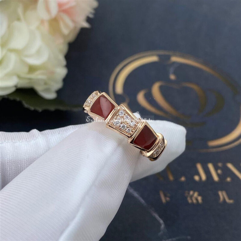 Bulgari Serpenti 353354 Viper band Ring in 18 kt rose gold with carnelian and pavé diamonds Width 6 mm 3