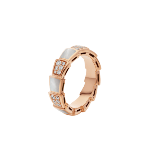 Bulgari Serpenti Viper 353236 band Ring in 18 kt rose gold with Mother of Pearls and pavé diamonds Ring 1