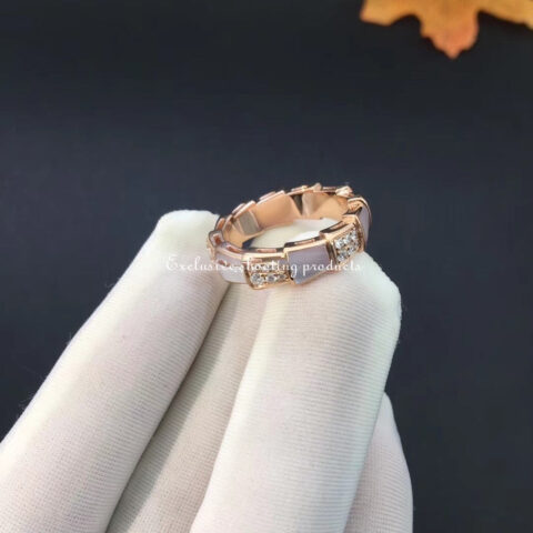 Bulgari Serpenti Viper 353236 band Ring in 18 kt rose gold with Mother of Pearls and pavé diamonds Ring 7
