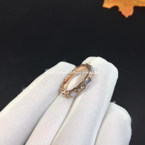 Bulgari Serpenti Viper 353225 band Ring in 18 kt rose gold with Mother of Pearls and pavé diamonds Ring 7