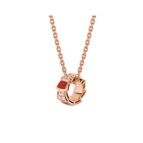 Bulgari Serpenti 355088 Viper necklace with 18 kt rose gold chain pendant set with carnelian elements and demi pavé diamonds 1