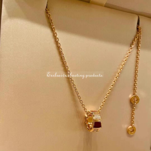 Bulgari Serpenti 355088 Viper necklace with 18 kt rose gold chain pendant set with carnelian elements and demi pavé diamonds 6