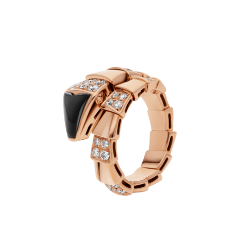 Bulgari Serpenti 345222 Viper one-coil ring in 18 kt rose gold set with black onyx elements and demi pavé diamonds 1
