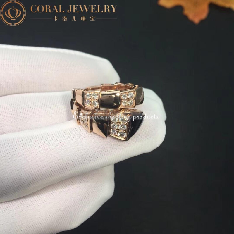 Bulgari Serpenti 345222 Viper one-coil ring in 18 kt rose gold set with black onyx elements and demi pavé diamonds 11