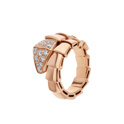 Bulgari Serpenti 345218 Viper one-coil ring in 18 kt rose gold set with pavé diamonds on the head 1