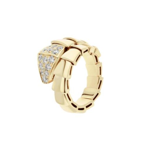 Bulgari Serpenti 345218YG Viper one-coil ring in 18 kt yellow gold set with pavé diamonds on the head 2
