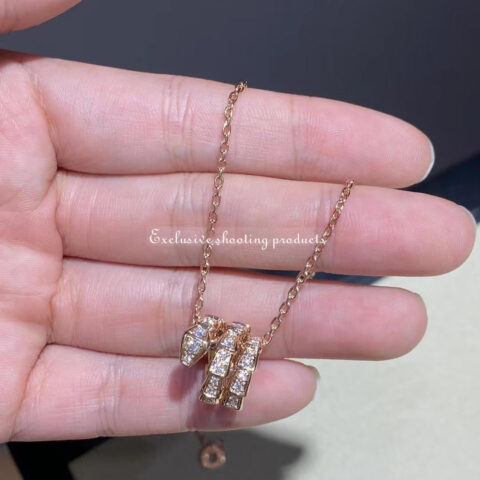 Bulgari Serpenti Viper 357795 pendant necklace in 18 kt rose gold set with pavé diamonds 16