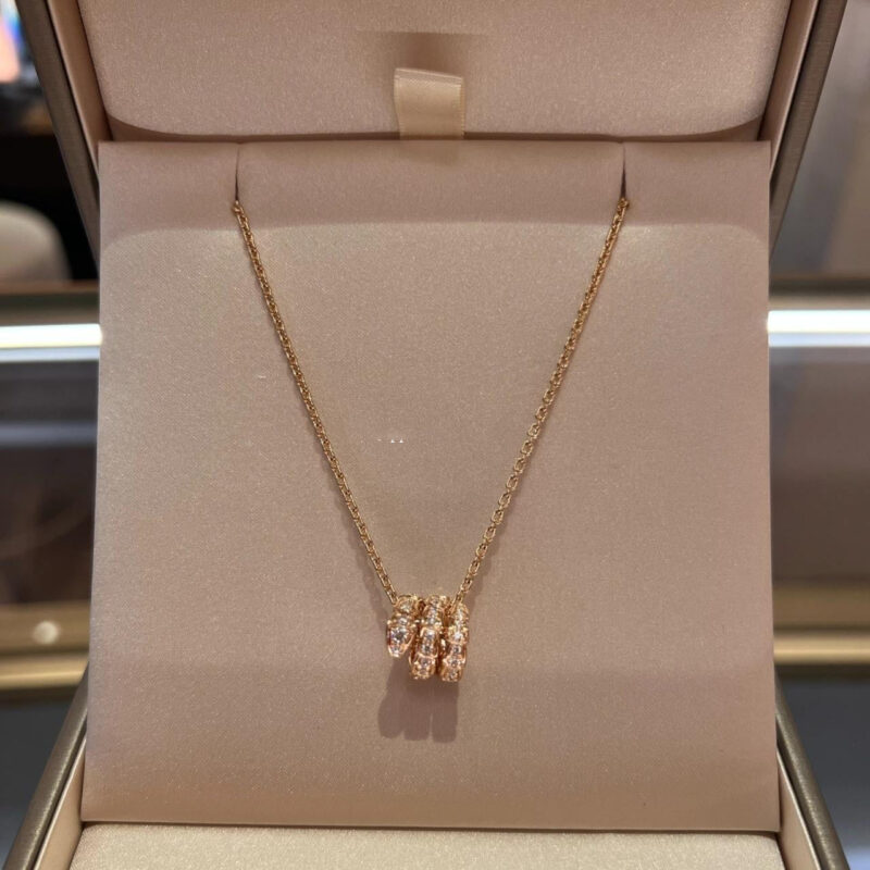 Bulgari Serpenti Viper 357795 pendant necklace in 18 kt rose gold set with pavé diamonds 12
