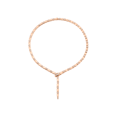 Bulgari Serpenti Viper 353037 thin necklace in 18 kt rose gold set with demi pavé diamonds 1