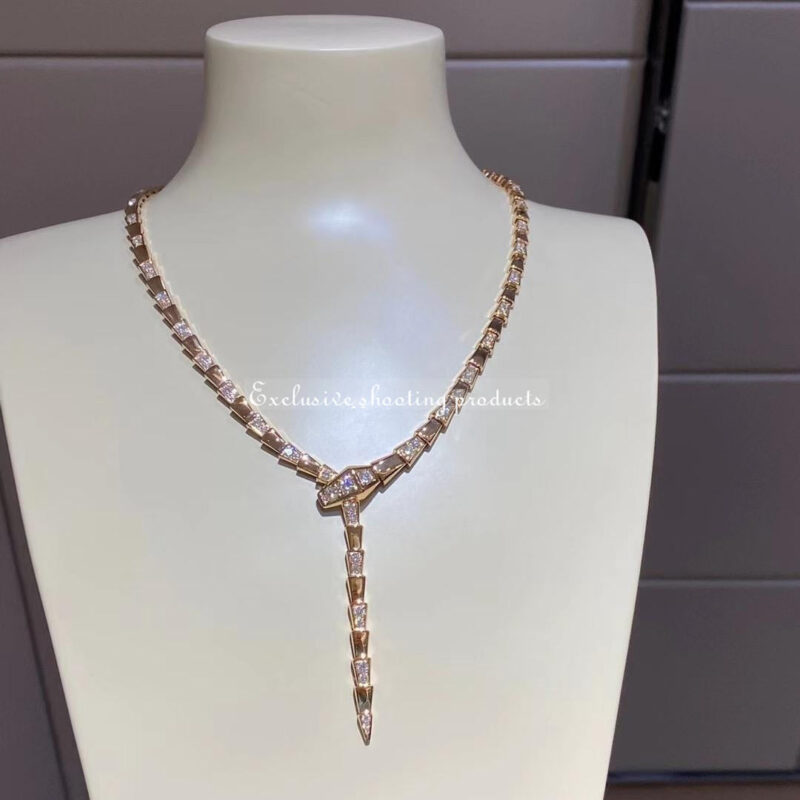 Bulgari Serpenti Viper 353037 thin necklace in 18 kt rose gold set with demi pavé diamonds 6