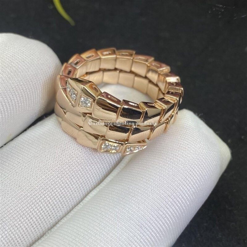 Bulgari 357869 Serpenti Viper two-coil 18 kt rose gold ring set with demi-pavé diamonds 7