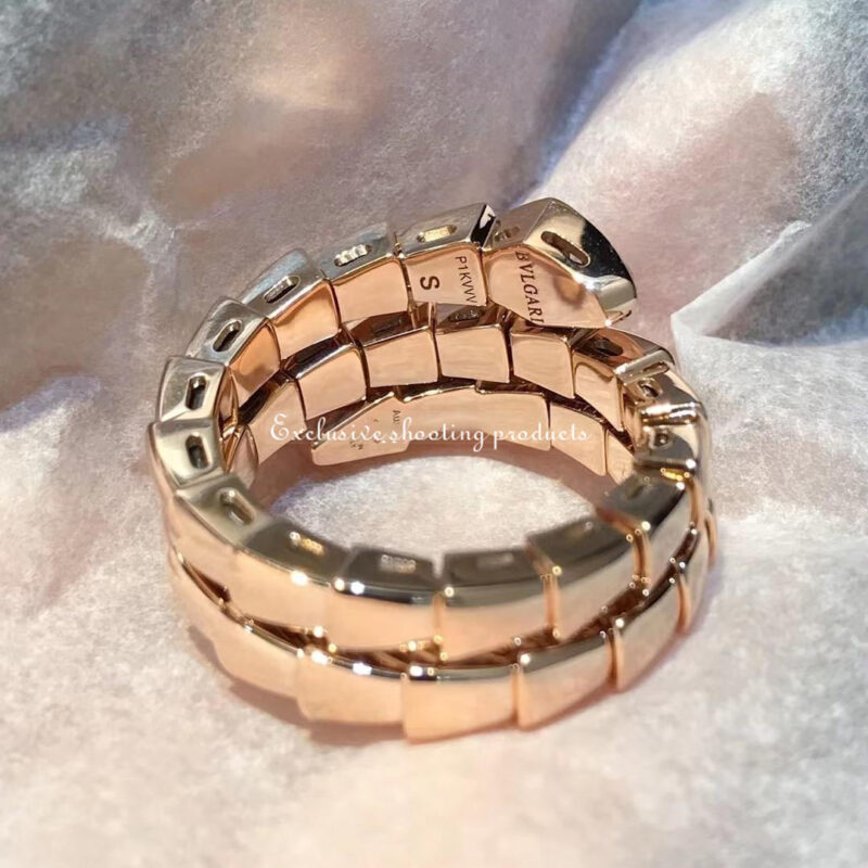 Bulgari 357869 Serpenti Viper two-coil 18 kt rose gold ring set with demi-pavé diamonds 4