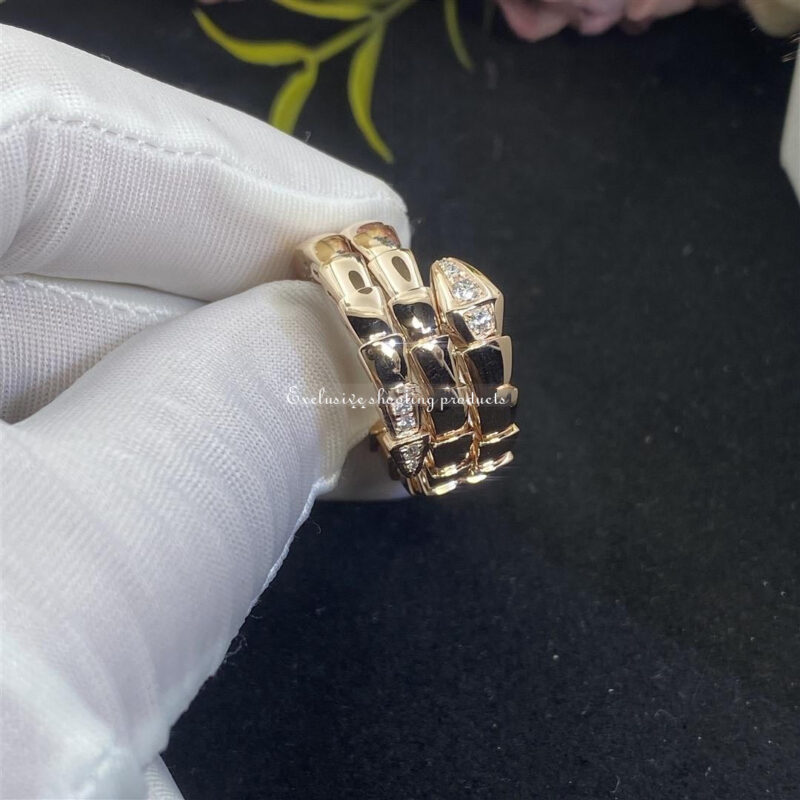 Bulgari 357869 Serpenti Viper two-coil 18 kt rose gold ring set with demi-pavé diamonds 5