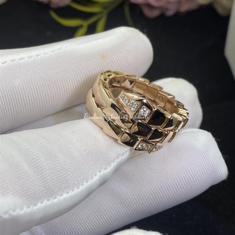 Bulgari 357869 Serpenti Viper two-coil 18 kt rose gold ring set with demi-pavé diamonds 2