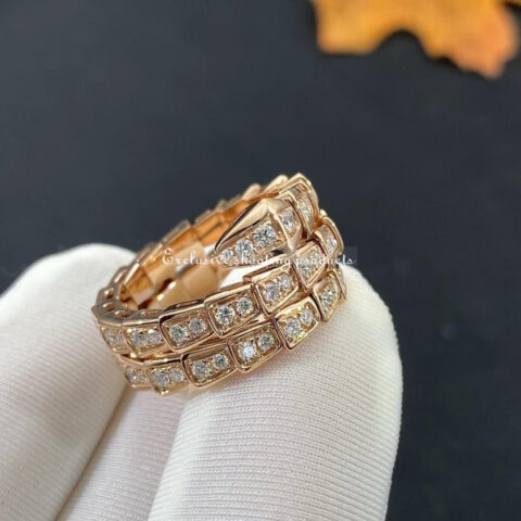 Bulgari 357257 Serpenti Viper two-coil 18 kt rose gold ring set with pavé diamonds 6
