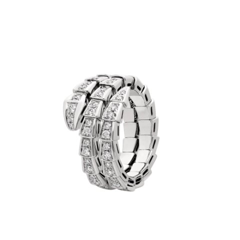 Bulgari Serpenti Viper 357266 two-coil 18 kt white gold ring set with pavé diamonds 1